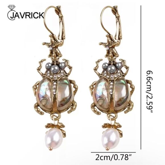 Beetle Dangle Earrings Abalone Dangle Earrings - Picture 6 of 8